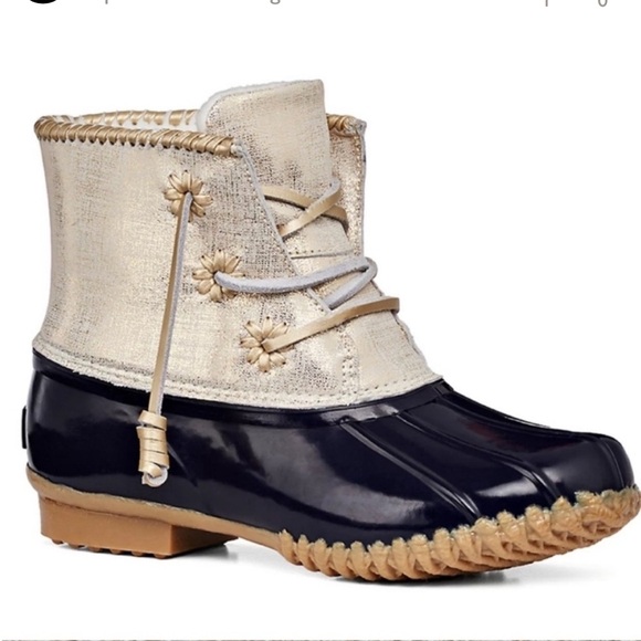 Jack Rogers Chloe womens duck boots waterproof navy gold dust lined rain boots 9 - Picture 1 of 14